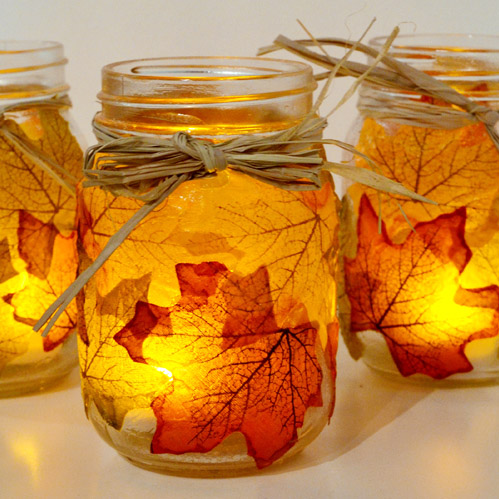Autumn leaf mason jar luminary