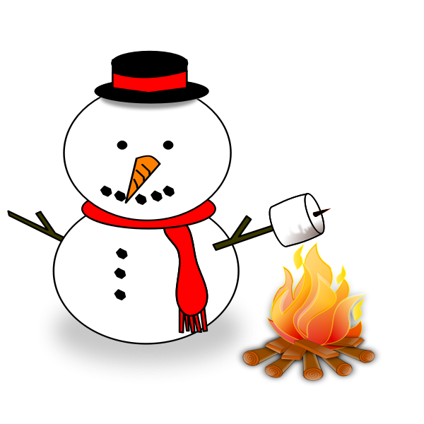 snowman with campfire