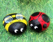 Bee and ladybug painted rocks