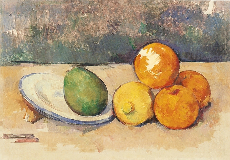 Painting of fruit and plate 