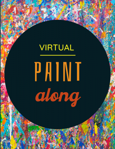 Paint splotches with black circle that with "Virtual Paint Along" written on it