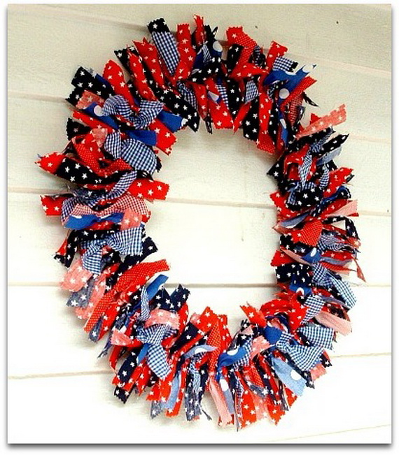 wreath made of red, white and blue ribbons